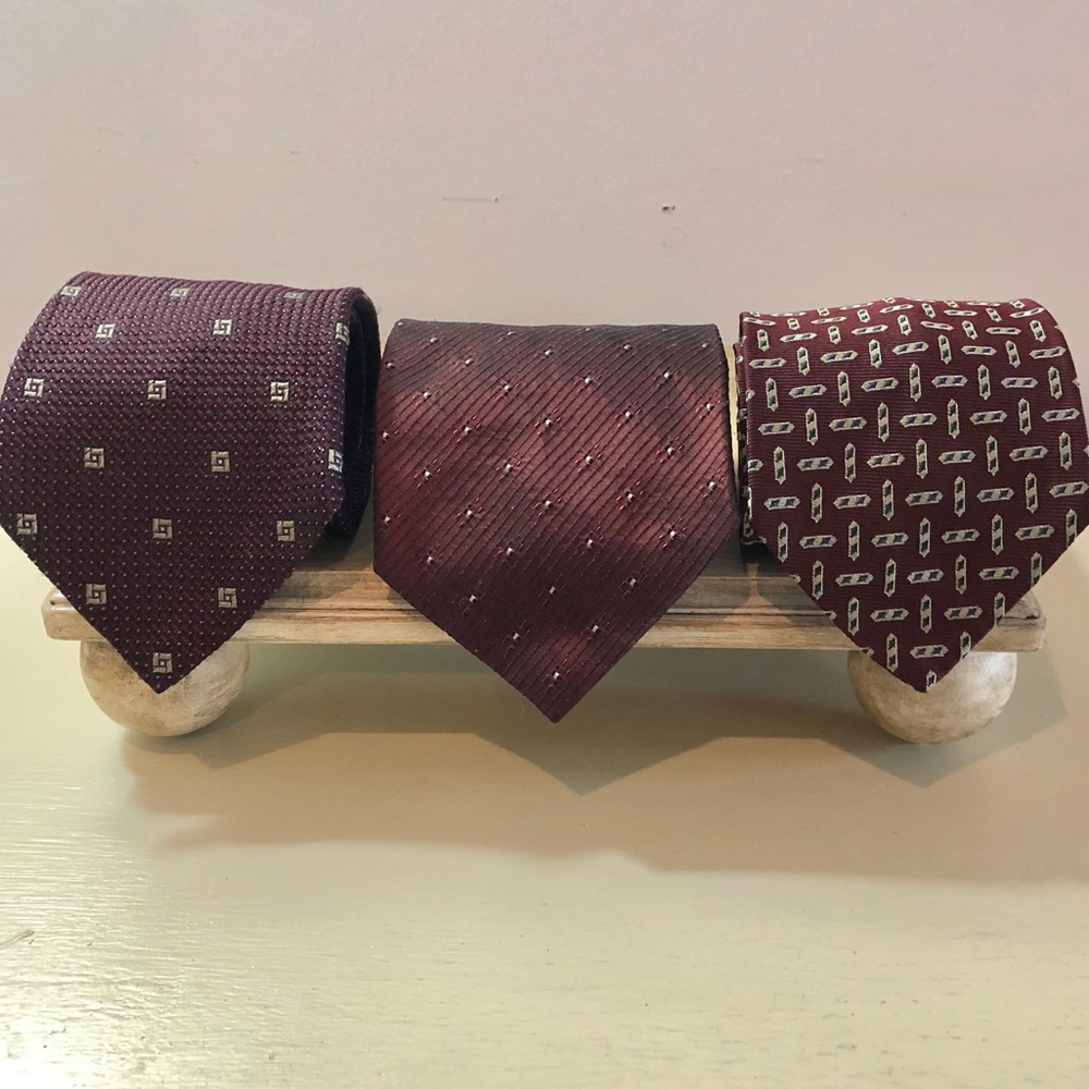 Set of 3 Maroon Silk Ties Regular Length